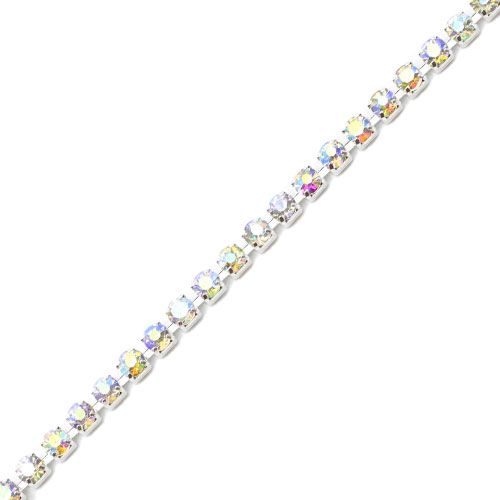 シルバーラインストーンチェーン オーロラ 2mm【お取り寄せ】【ゆうパケット】